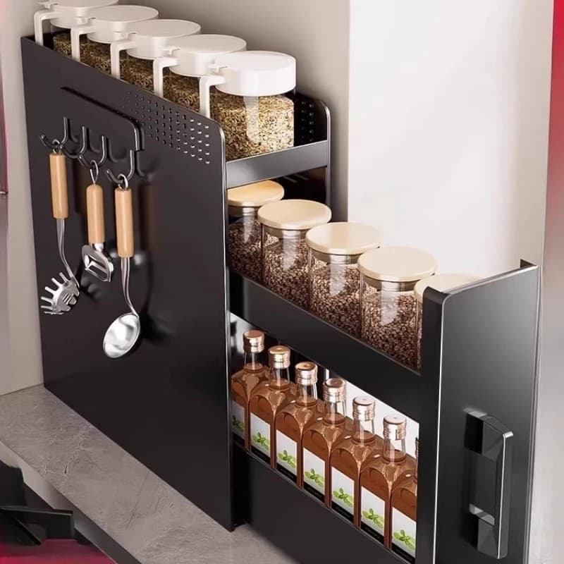 Scandinavian Kitchen Shelf - Spice Rack Organizer, Narrow Countertop Storage, Drawer & Utensil Holder | Space Saving Design