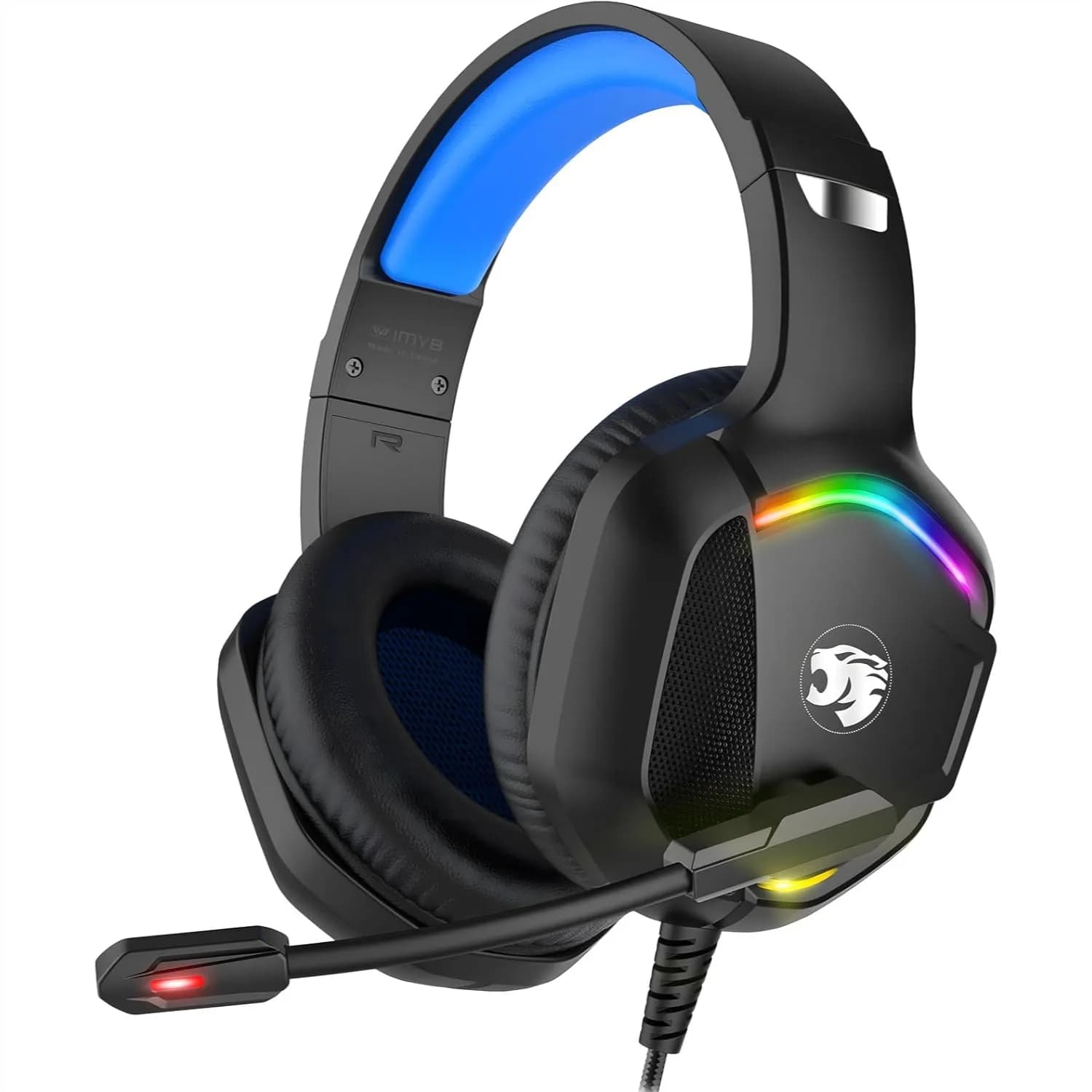Cuffie da gioco con microfono per PC, PS4, PS5, Xbox One, Series X|S, Switch, stereo, cablate, con cancellazione del rumore, over-ear, RGB blu