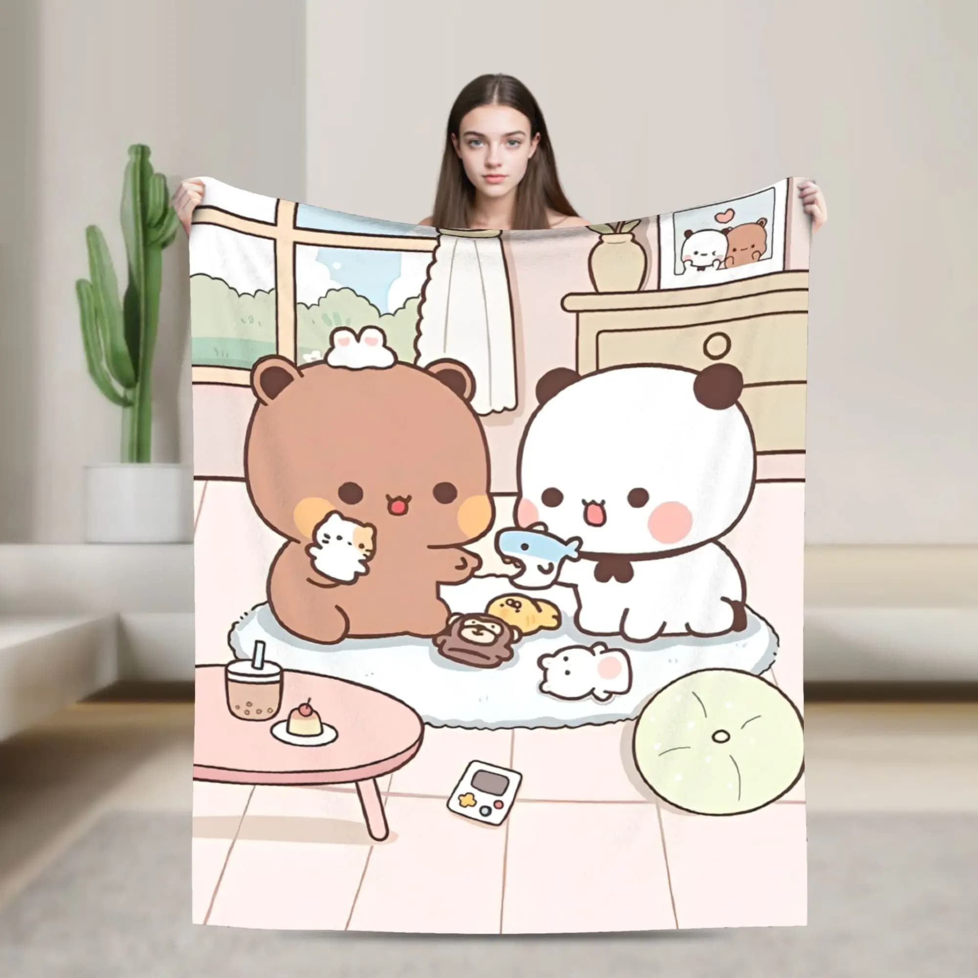 Coperta Bubu Dudu per Divano, Morbida e Accogliente Coperta in Peluche, Orsetti Kawaii, 50x60 Pollici, Copriletto Multimisura per Tutte le Stagioni