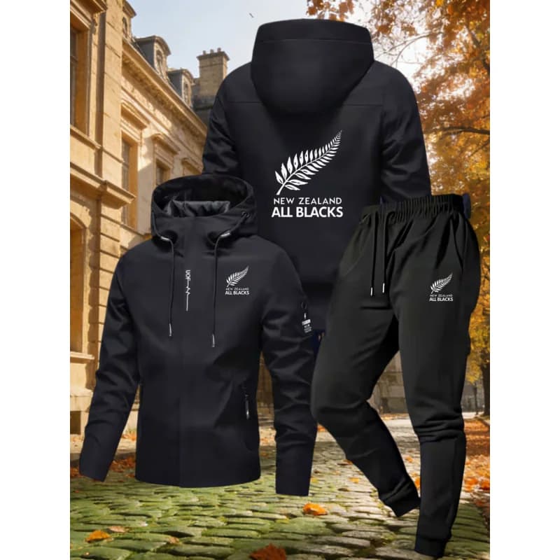 Set of Windbreaker Jacket and Pants with Emblem of the New Zealand All Blacks Team, Comfortable and Fashion