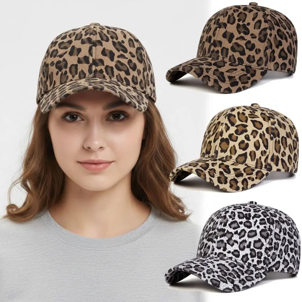 Visiere Y2K con Stampa Leopardata, Cappellini da Baseball Vintage con Protezione Solare, Cappello Regolabile Stile Hip-Hop per Sport all'Aperto
