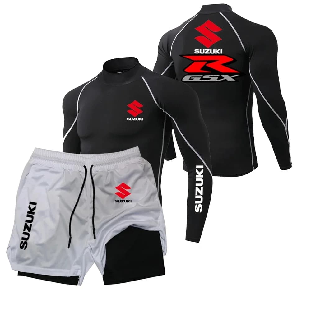 Suzuki men's breathable quick drying bicycle set, long sleeved high neck styling set, gymnastics sweatshirt, motorcycle set
