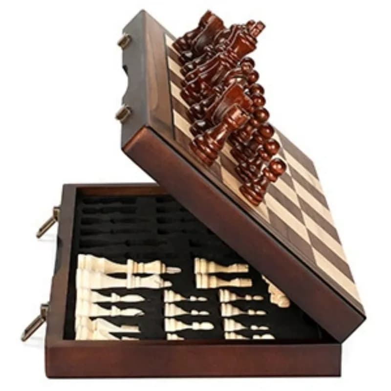 Wooden Magnetic Chess Set for Adults Kids Chess Board with Handmade Pieces Folding Portable Travel Unique Chess Sets Game