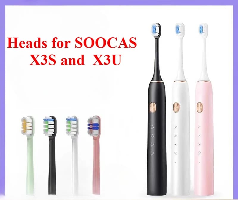 8-piece heads compatible with SOOCAS X3S X3U electric toothbrush head, X3S X3U replacement head, universal cleaning 2258 black