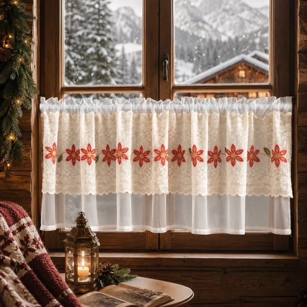 Home Decoration Sheer Voile Floral Lace Curtains Dust-Proof Lace Trim Cafe Curtains Light Blocking Short Curtains Restaurant