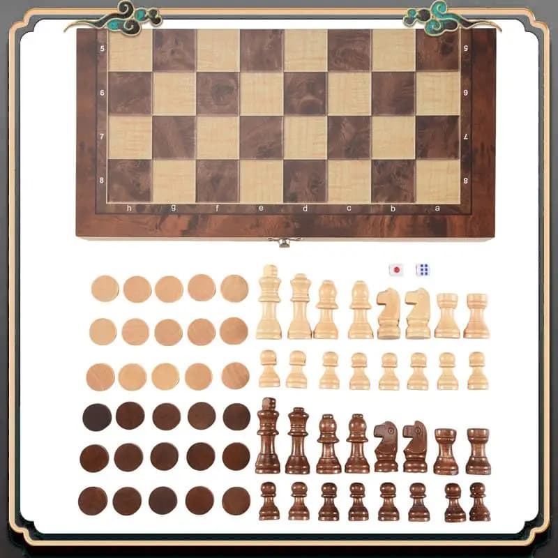 ASMA-3 in 1 Set di scacchi internazionale in legno Giochi da viaggio Scacchi Backgammon Drafts Intrattenimento