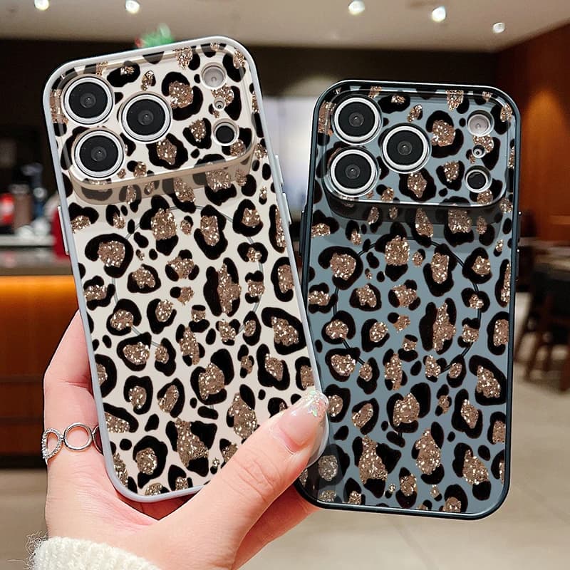 Vintage Leopard Print Pattern Magnetic Phone Case For iPhone 17 Pro 16 15 14 13 Pro Max For Magsafe Wireless Charge Hard Cover