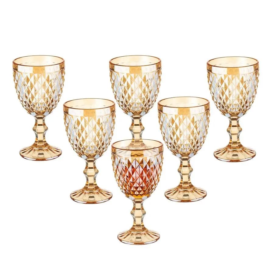 Set di 6 Calici da Vino, Bicchieri Colorati da 300 ml, Bicchieri con Stelo in Vetro Trasparente con Motivo Goffrato Unico per Matrimoni e Feste