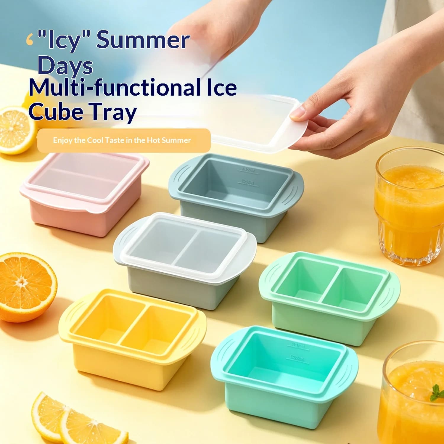 New Silicone Tray With Lid Single Double Compartment Freezer Mold For Summer Drinks