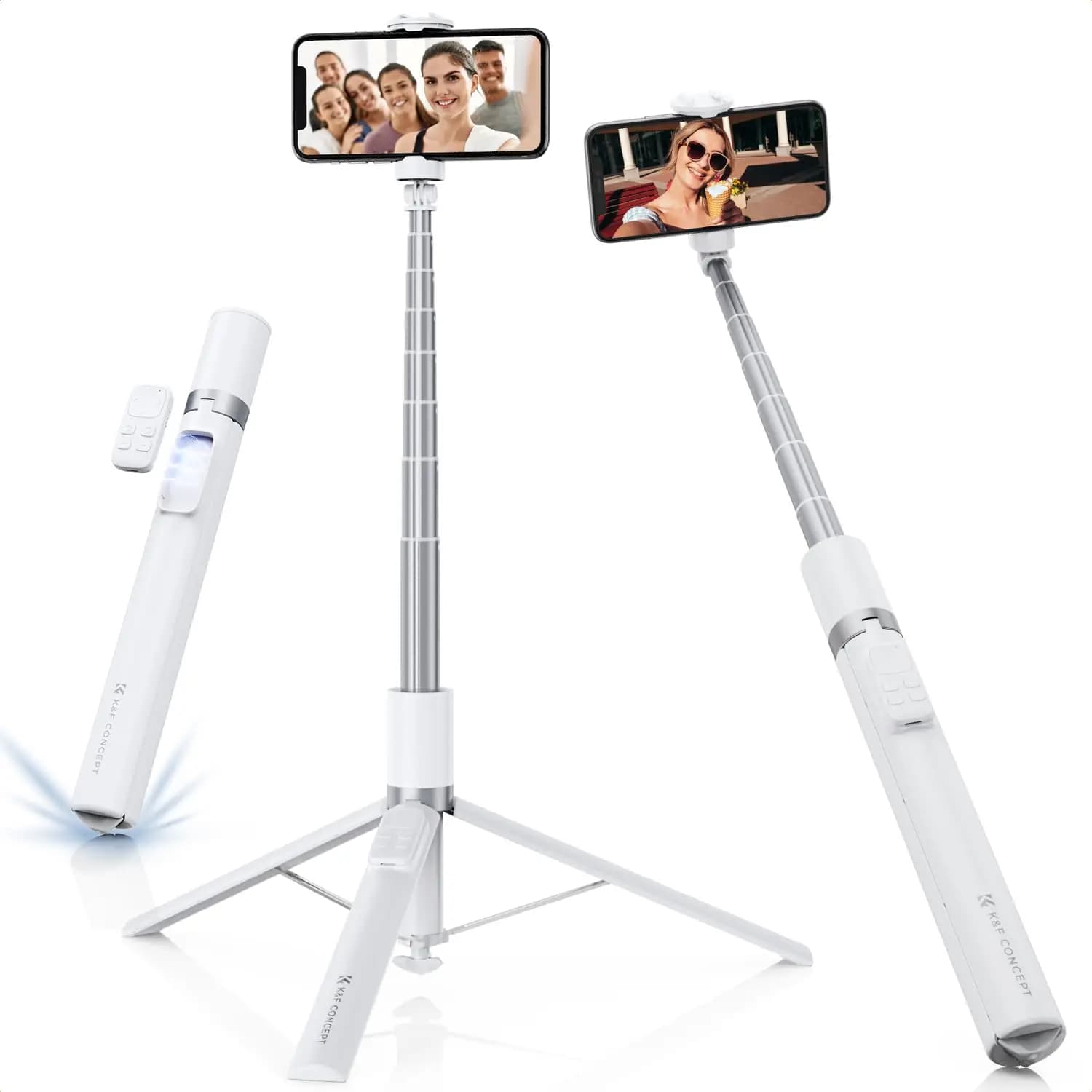 360 ° Bastone Selfie Rotante Portatile 1.75m, Treppiede Pieghevole, Supporto per Telefono da Tavolo, Telecomando Bluetooth per Riprese e Trasmissioni Live