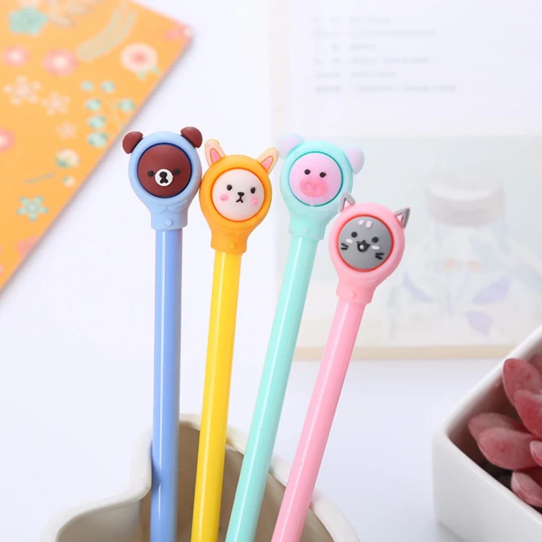 Simpatiche Penne Gel a Forma di Animali Cartoon, Penne Kawaii Orso Coniglio Maiale Gatto con Inchiostro Nero per Studenti e Cancelleria da Ufficio