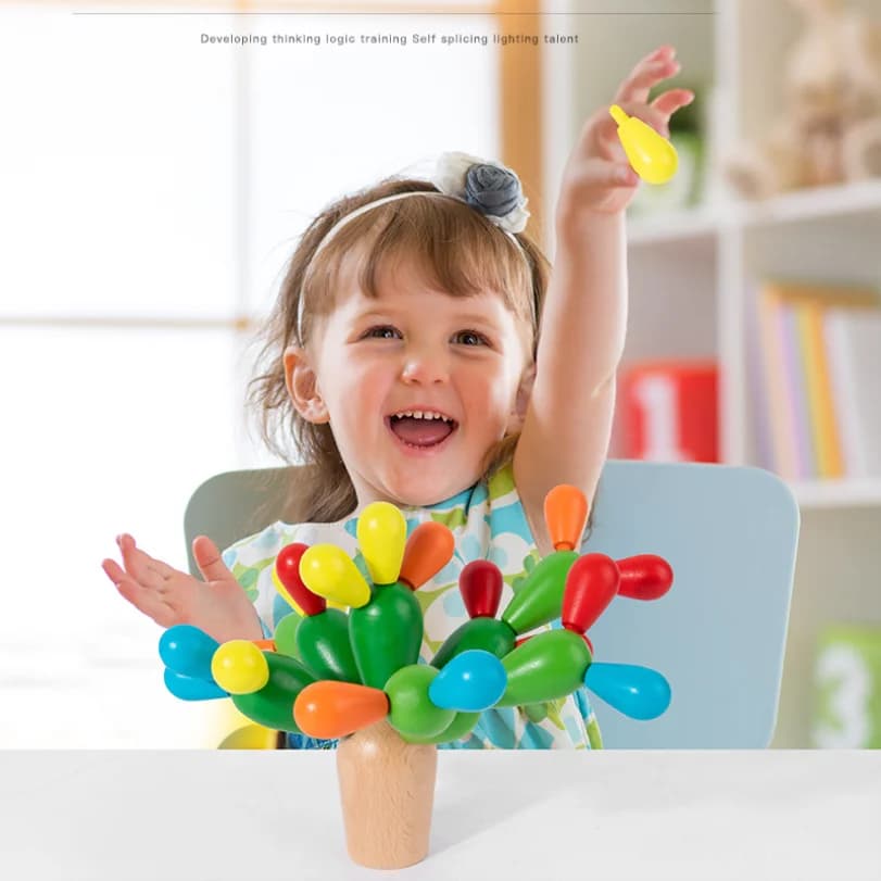 Blocchi di costruzione di cactus creativi in legno per bambini - Giocattoli educativi di cactus per l'apprendimento precoce per l'allenamento del pensiero logico