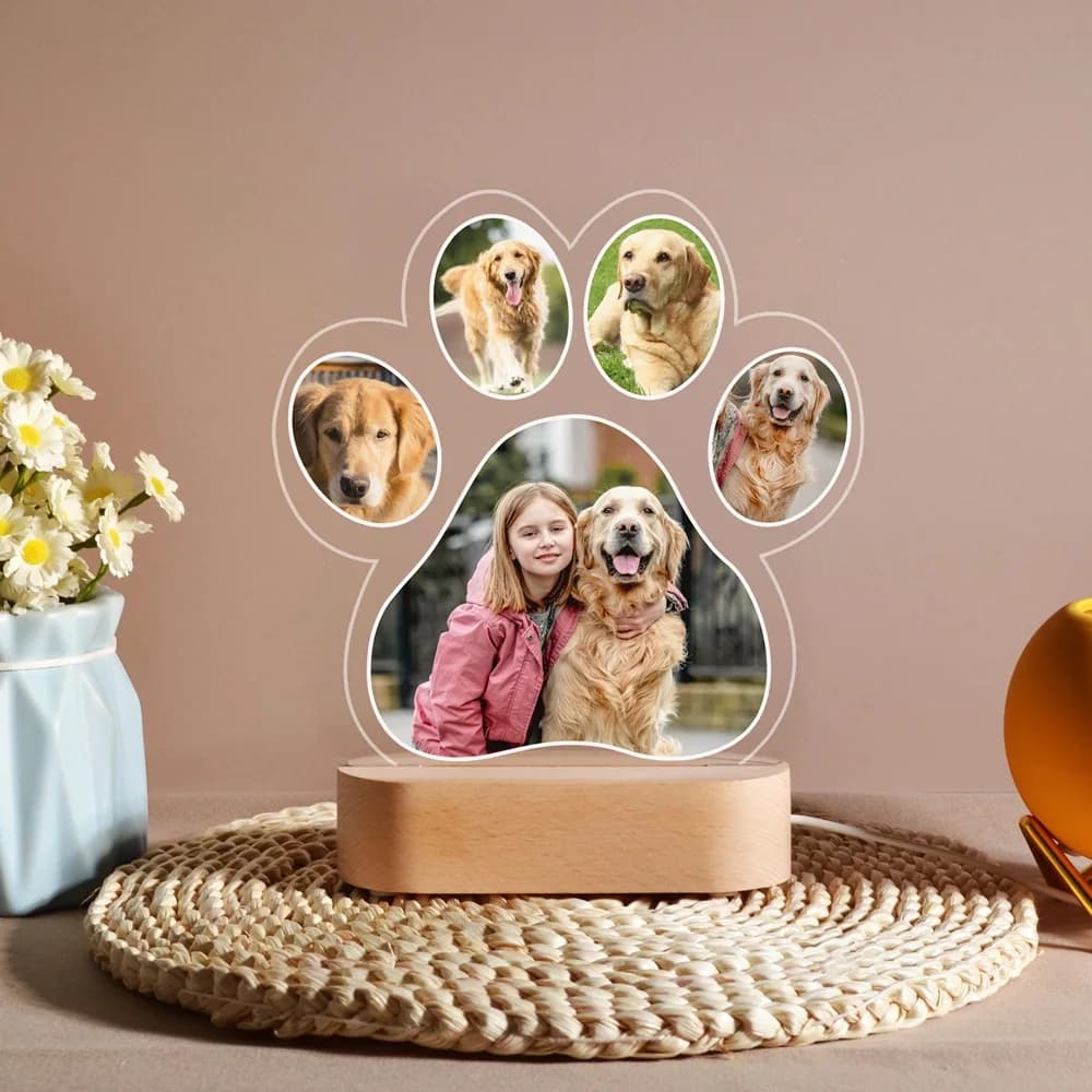 Cornice luminosa a LED personalizzata a forma di zampa di cane Cornice multifoto personalizzata per animali domestici Regalo commemorativo e ricordo unico per gli amanti dei cani