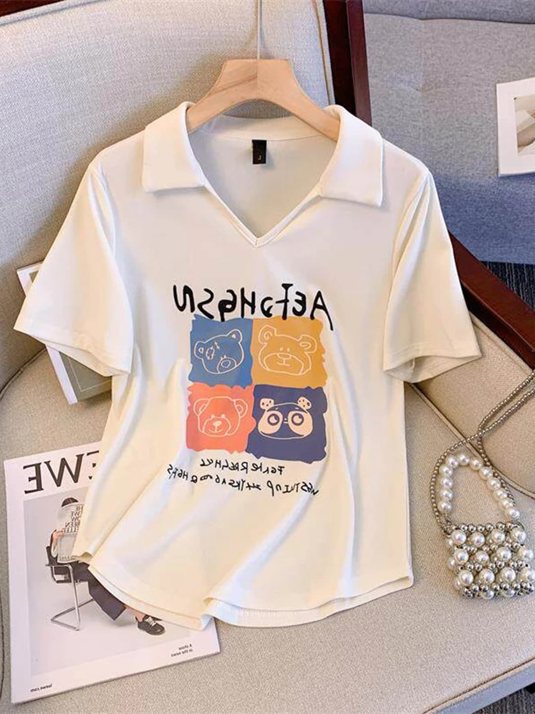 Loose Fit Summer New Korean Style Neck Short Sleeve T-Shirt Women's Fashionable Slimming Belly Covering Top Large Size