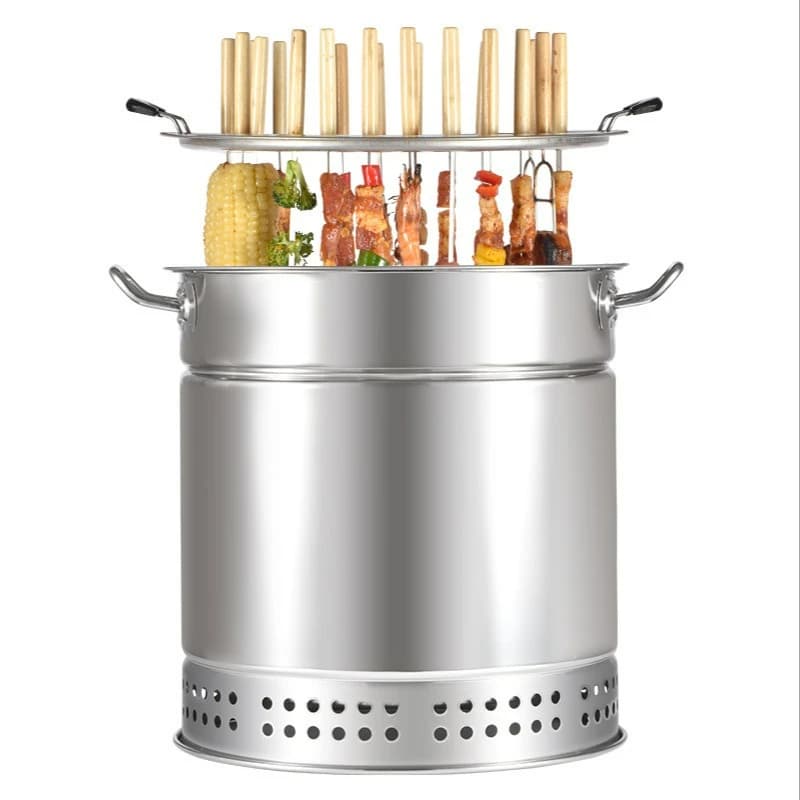 CG-S20 Stick Position Outdoor Portable Stainless Steel BBQ Smokeless Operated Charcoal Camping BBQ Cooking Grill