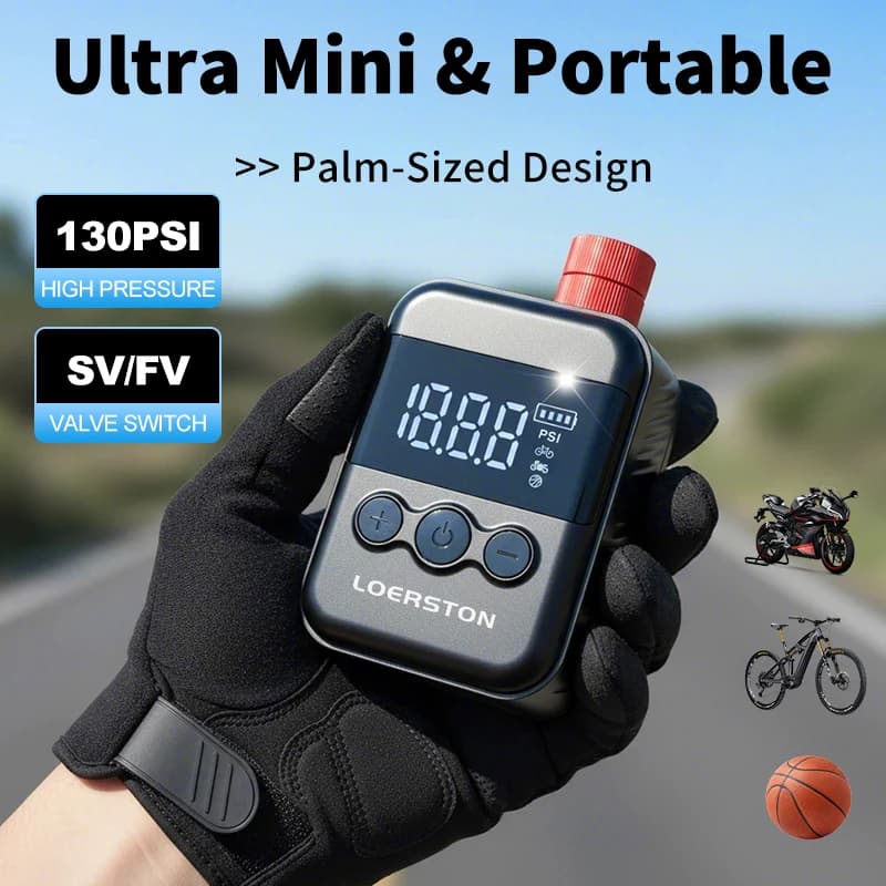 LOERSTON Mini Pompa Elettrica Portatile Gonfiatore Digitale 130PSI Accessori per Bici MTB e da Strada per Pneumatici Schrader e Presta