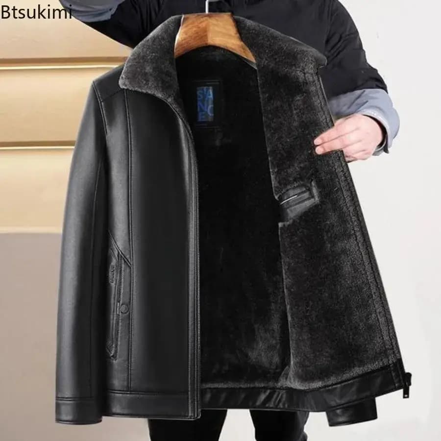 Men's Leather Jackets for Autumn and Winter, Motorcycle Style with Long Sleeves and Cuffs, Fashion Casual Clothing