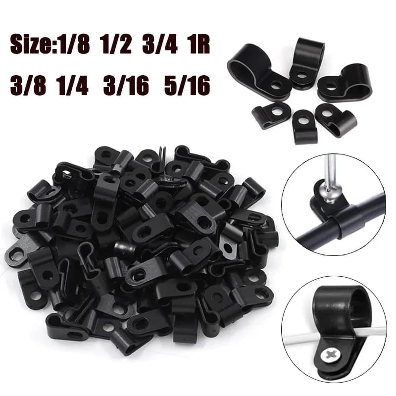25 Pezzi Morsetti per Cavi in Nylon Tipo R Neri, Clip per Cavi, Morsetti in Nylon, Accessori per Fissaggio, Raccordi Elettrici, Gestione Cavi
