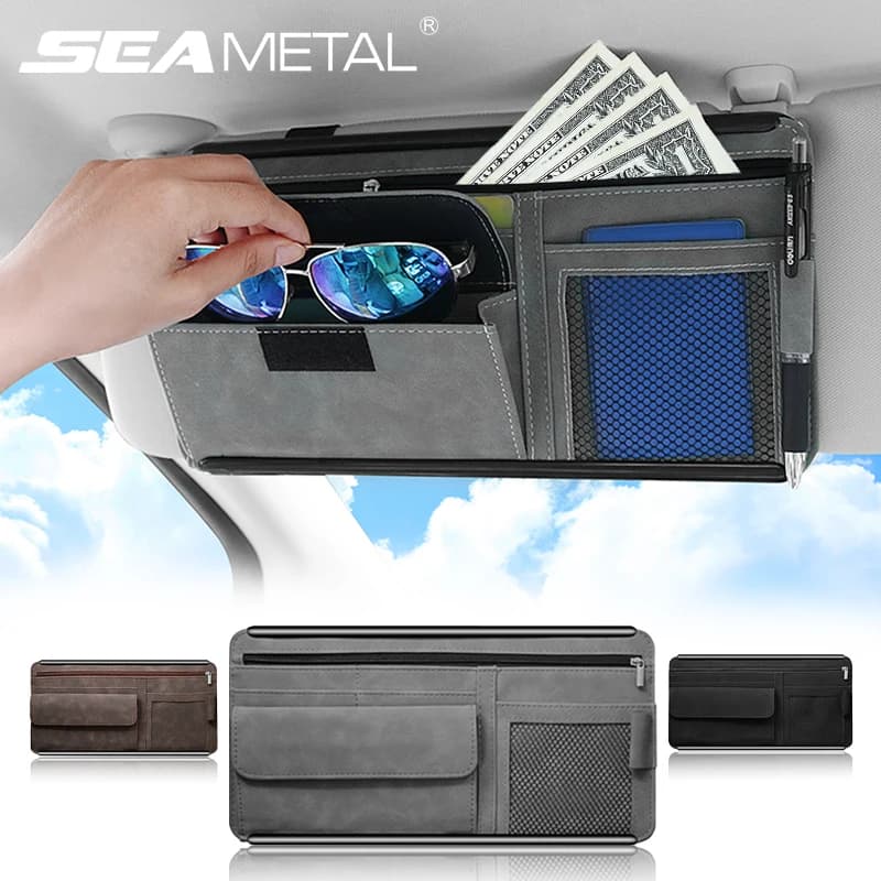 SEAMETAL Self-seater Organizer 2-layer bag in textured suede Case for sunglasses Card holder pocket with automatic hinge