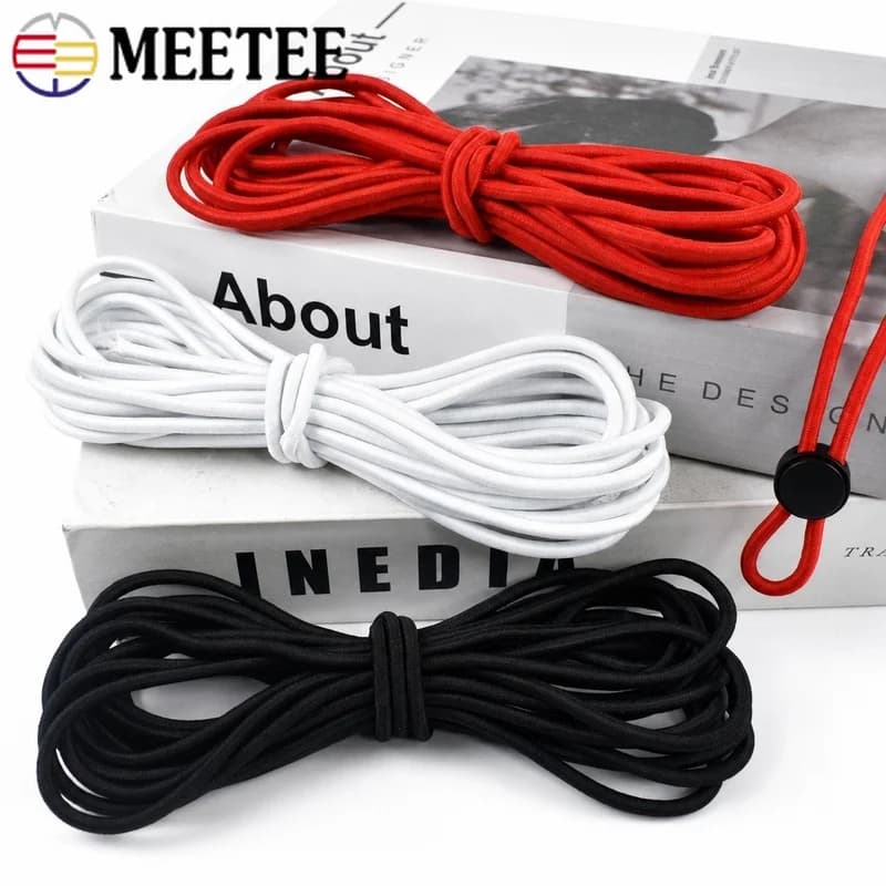 10/20Meters Round Rubber Band 4mm Black White Red Elastic Cord for Hairband Hat Adjuster Spring Rope Sewing Belt Drawstring Kit