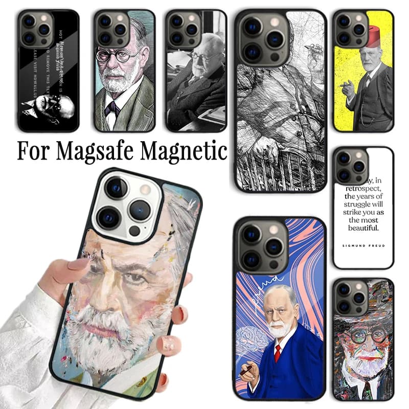 Cover per iPhone Sigmund Freud per iPhone 17 AIR 16 15 14 13 12 11 Pro Max Plus, custodia magnetica wireless Magsafe