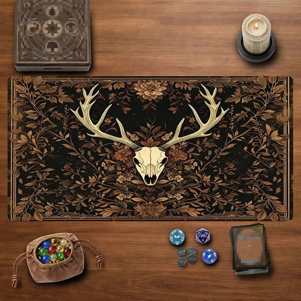 Floral Deer Skull MTG&TCG Tabletop Game Mat Magic Party Playmat Durable Rubber for Games 35X60cm Mouse Pad PC Offices Desk Mats