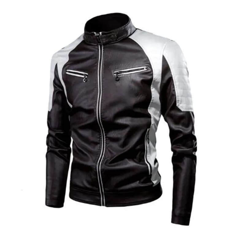 Casual Retro Biker Patchwork Leather Spring Autumn Thin Fashion Men's Jacket Stylish Urban Style Stand Collar Regular Length
