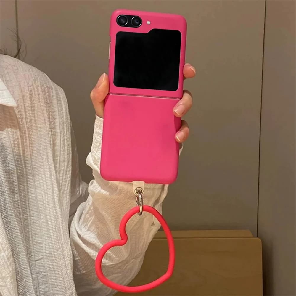 Custodia per telefono con braccialetto a forma di cuore d'amore in silicone rosso rosa dolce carino per Samsung Galaxy Zflip 7 7FE Z Flip 6 Z Flip5 4 Xiaomi Mix Flip 2