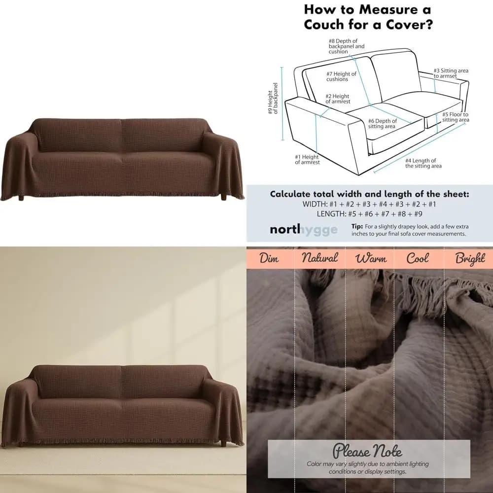 Large 4 Sides Brown Cover in Organic Cotton Muscle Washable for 4 Post L Sofa (102x181/260x460cm)