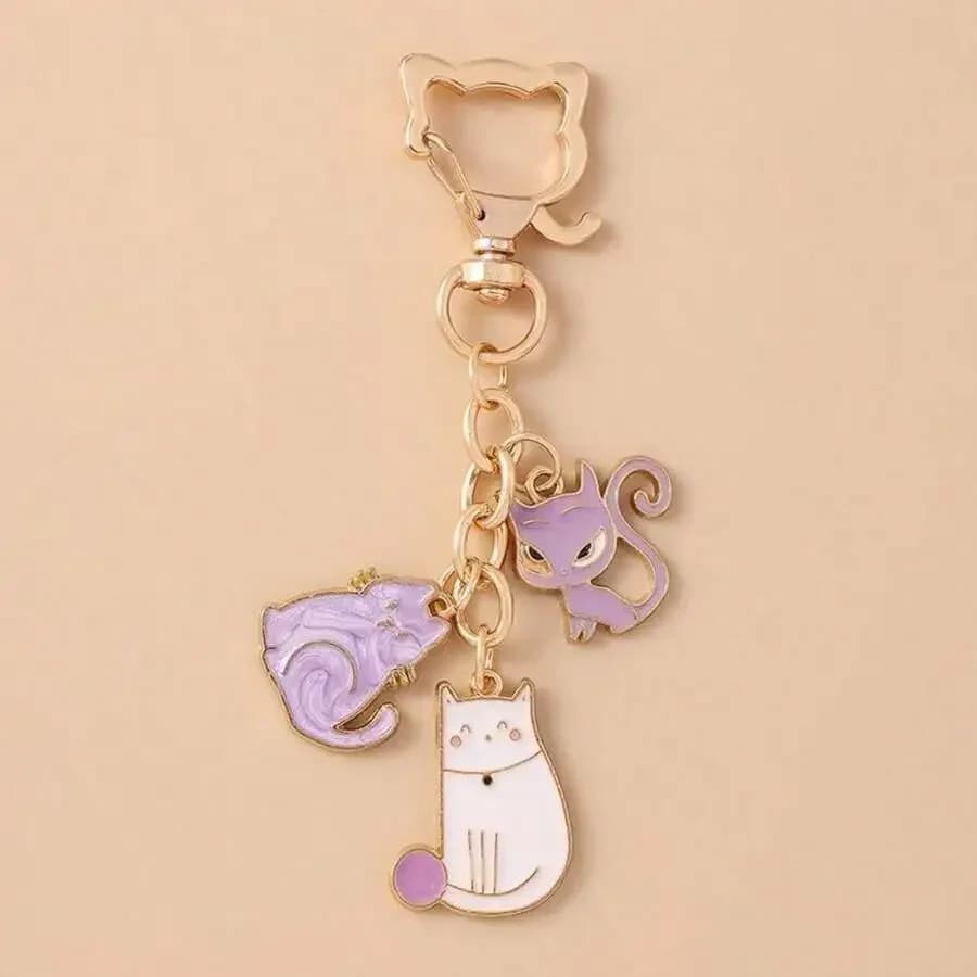 Portachiavi a Forma di Gatto Cartoon con Charm Smaltati per Accessori Telefono, Borsa e Zaino