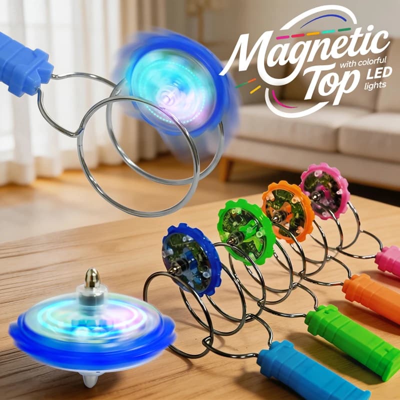 Creative LED Magnetic Orbit Spinning Gyro Hand Crank Flashing Light Rail Spinner Fun Fidget Toy Party Favor Desk Decor Gifts