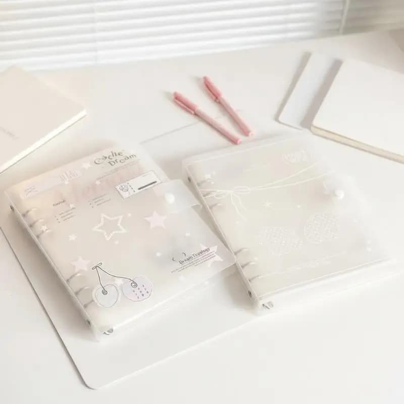 Ins Style Ring Binder Notebook, Scrub PP Cover Loose‑Leaf Journal Planner with Removable Inner Core School Organization Notepad