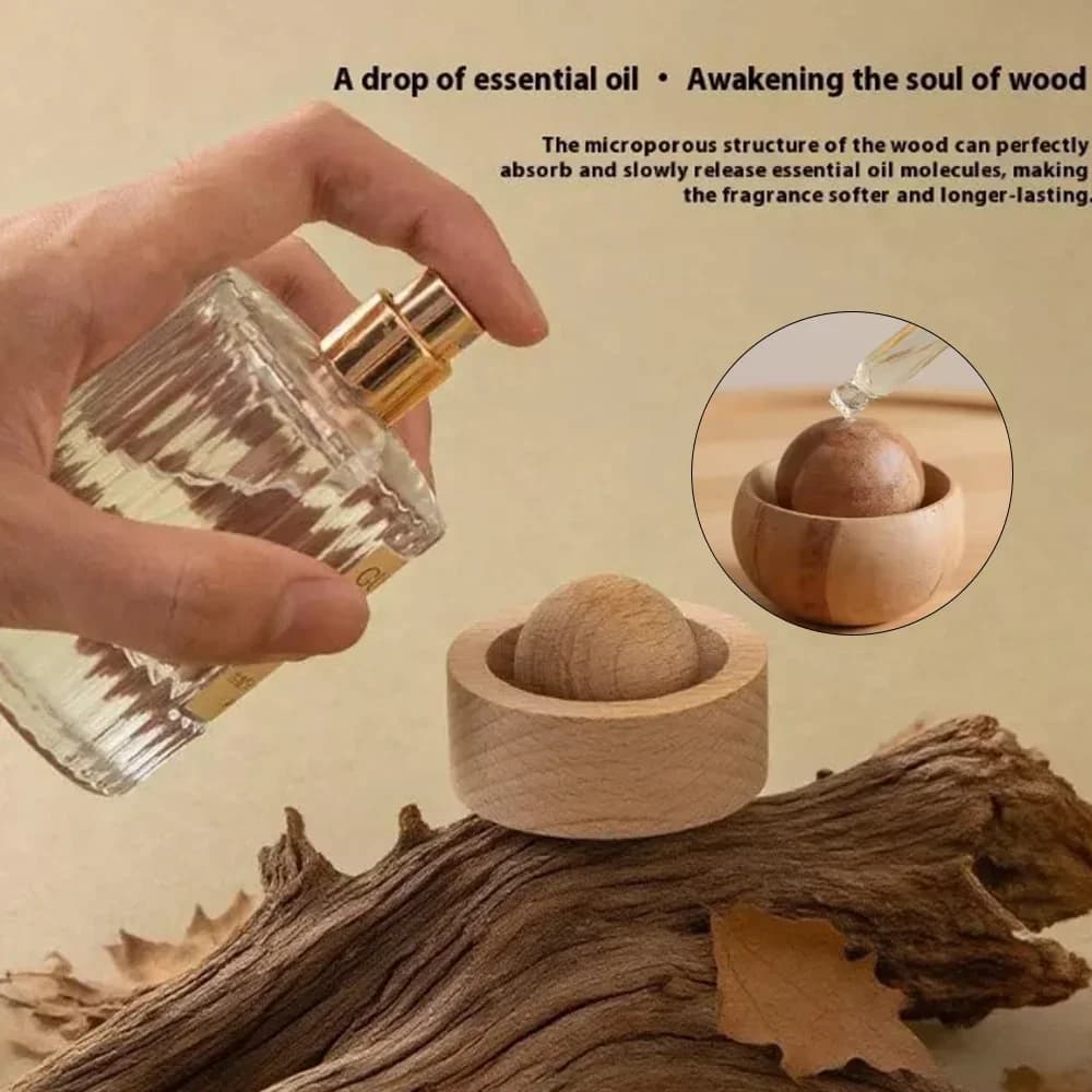 Diffusori di Oli Essenziali in Legno per Auto - Design Sferico, Dispersione Naturale della Fragranza, Decorazione per Camera da Letto, Diffusore per Auto, Casa e Stanza