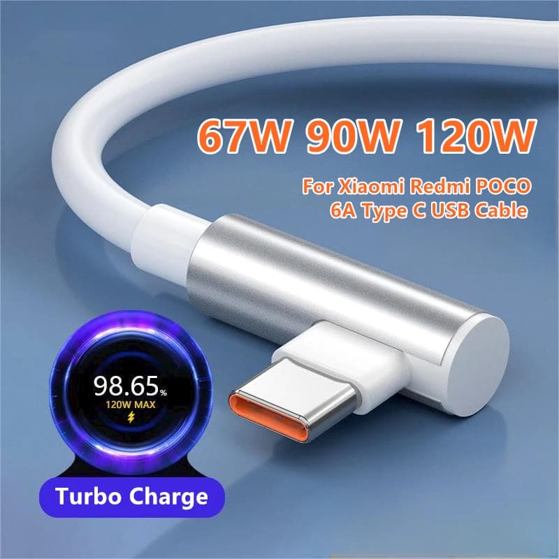 Cavo di ricarica rapida tipo C a gomito da 90 gradi 6A 67W/120W per Xiaomi 13 14 15 Ultra Redmi Note 12 13 14 Pro POCO X4 GT X5 X6 X7 Pro