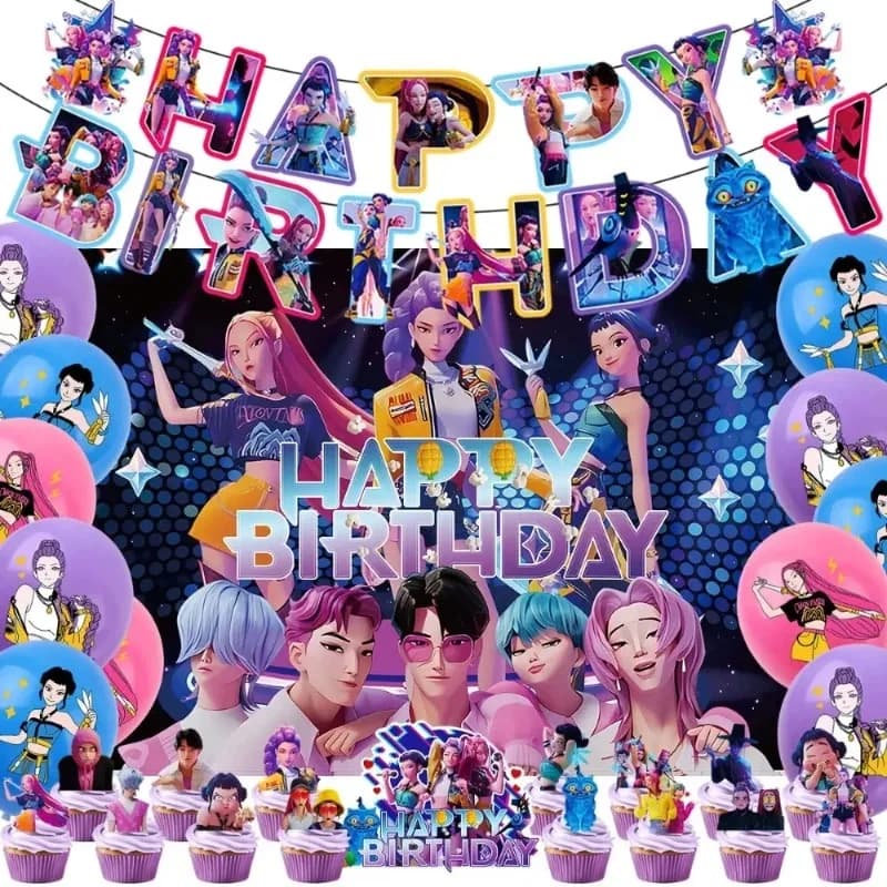 Set di Palloncini e Decorazioni a Tema Anime K-pop, Banner e Palloncini per Feste di Compleanno, Decorazioni per Torte e Sfondi