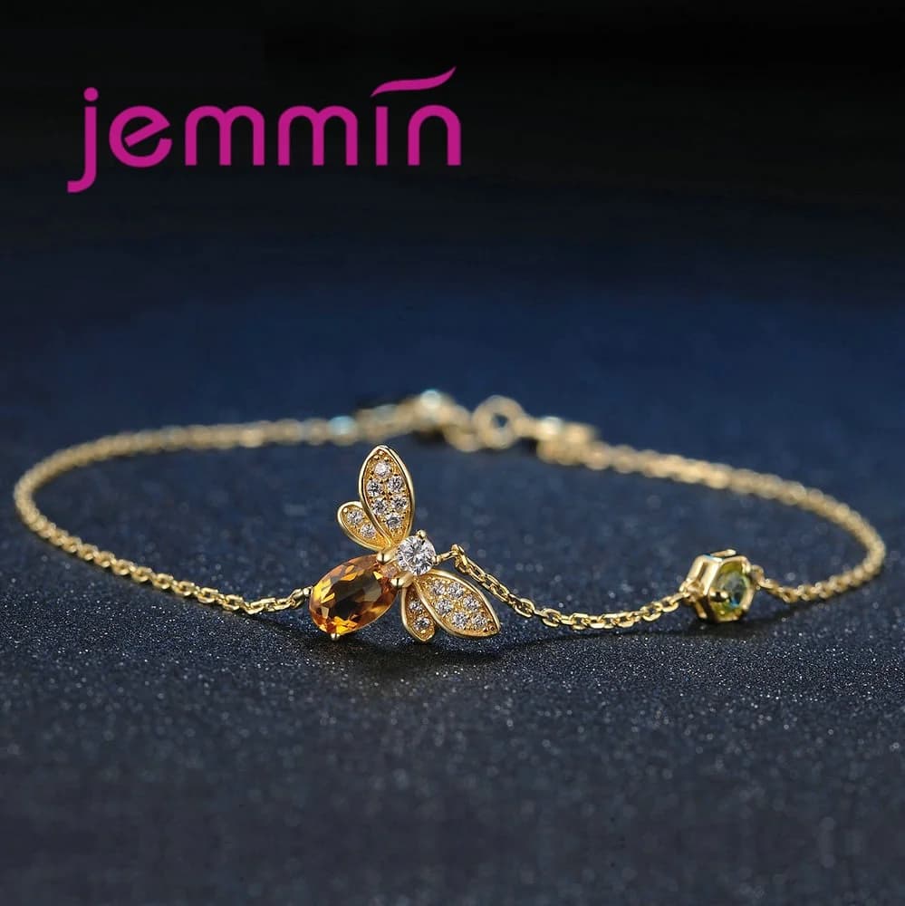 Braccialetti regolabili con zirconi di cristallo di piccola ape in argento sterling 925 dolce carino per regalo di gioielli di moda per la festa nuziale delle ragazze delle donne