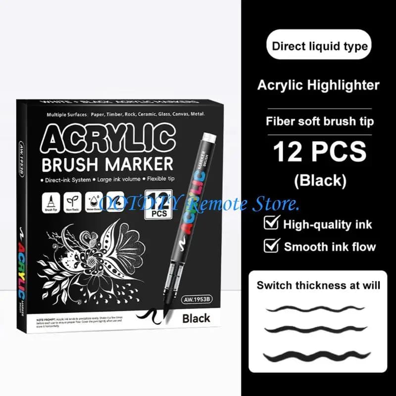 White/Black Liquid Acrylic Marker Acrylic Paint Pen with Brush Tip for Drawing