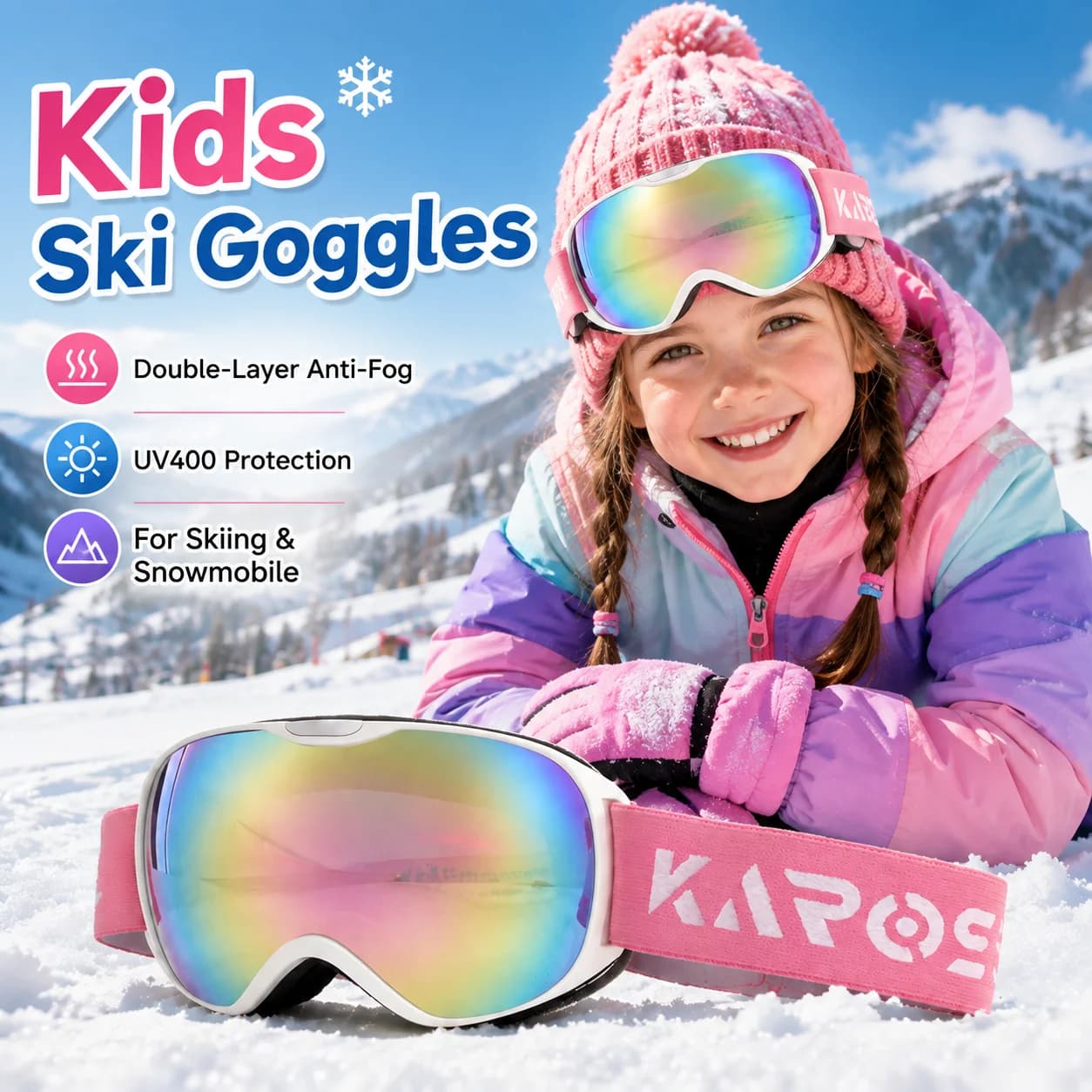Karos Children Ski Goggles Double-Layer Anti-Fog Glasses UV400 Windproof Eyewear For Winter Outdoor Sports Mountaineering Snow