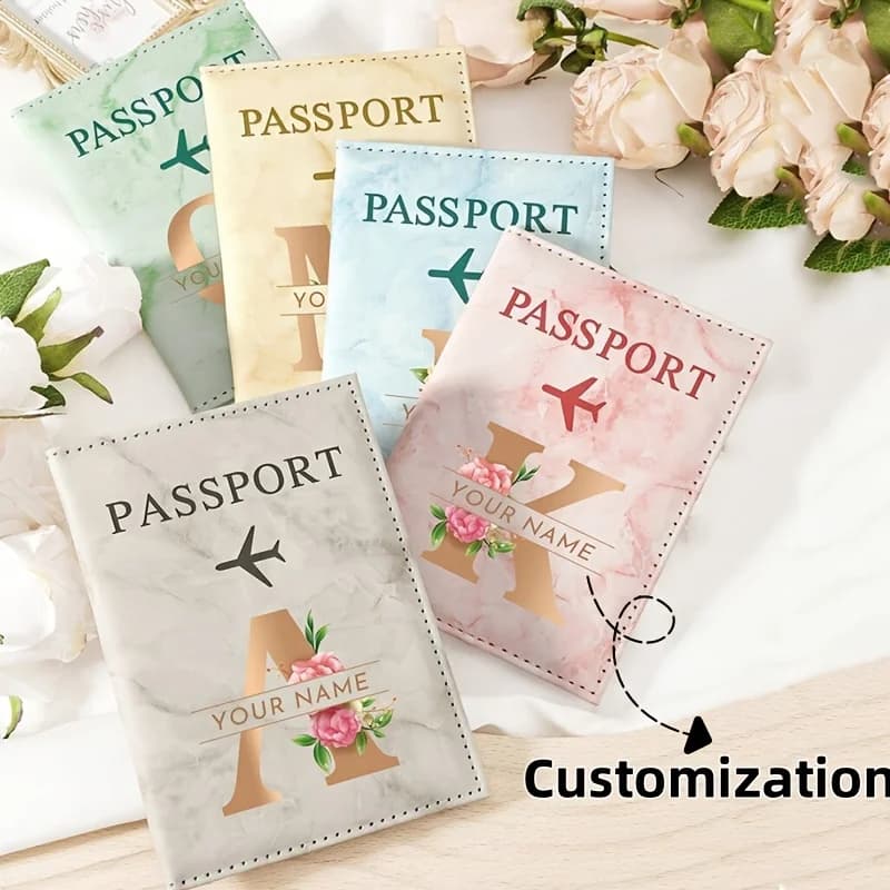 [Custom Passport Holder] Personalized Faux Leather Passport Holder with Floral Design & Initials - travel Passport Wallet
