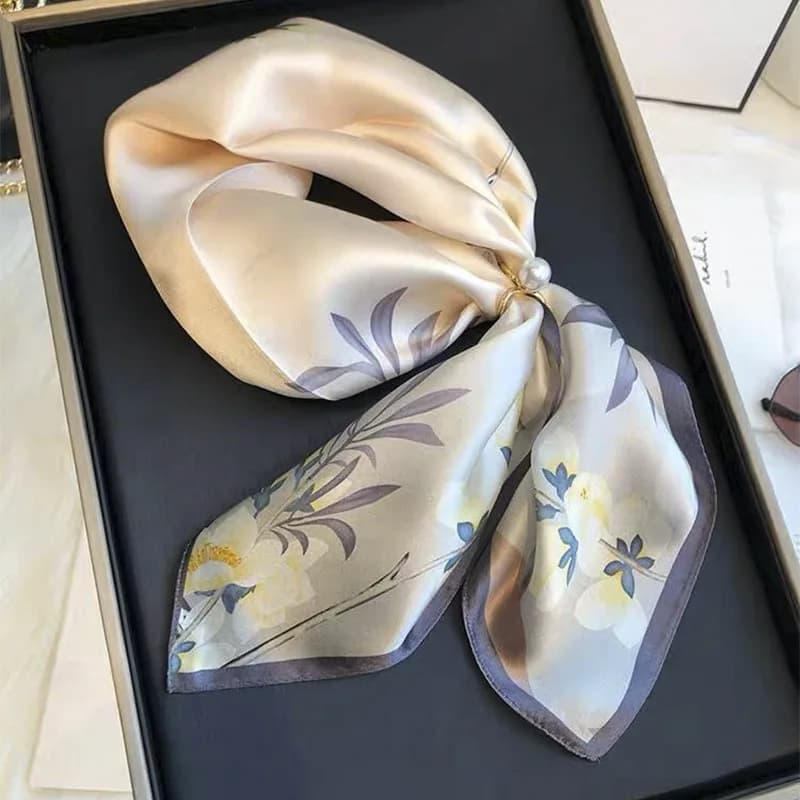 Elegant Floral Printed Satin Scarf For Women Lightweight Soft Neck Wrap Versatile Fashion Shawl For Daily And Formal Occasions