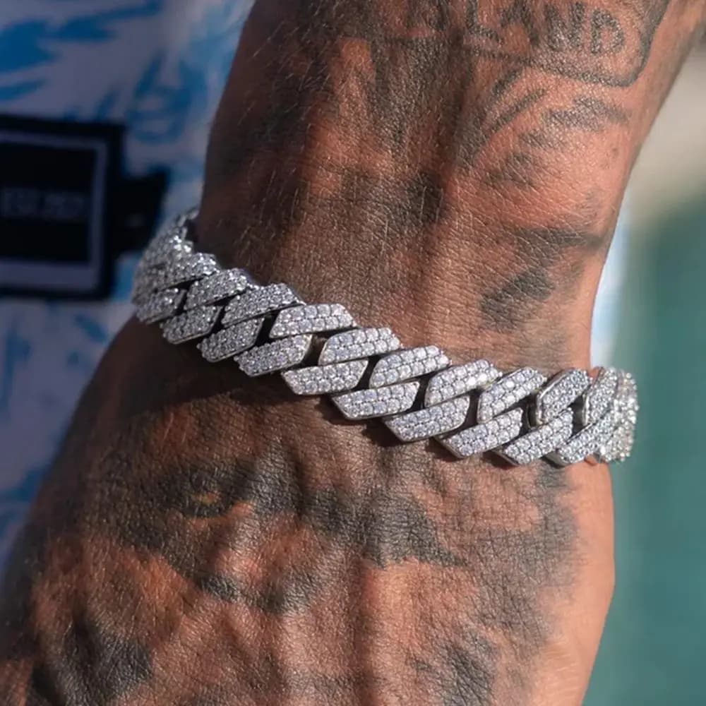 Braccialetti a catena cubana con maglie a punta ghiacciata da 14 mm per uomo Donna Strass pieni Chunky Miami Bracciale cubano Punk Hip Hop Regalo di gioielli