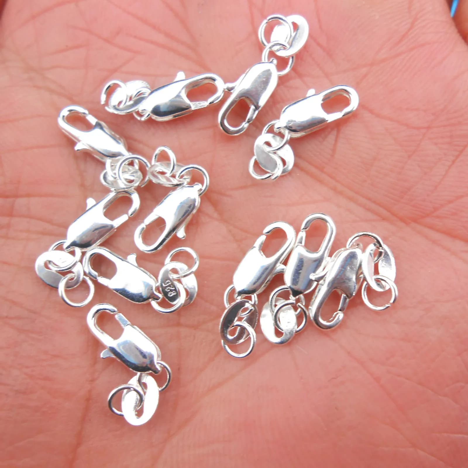 2/10/20/50/100P 925 Silver Plated Universal Basic Copper Lobster Clasp Link Chain Bracelet Wholesale Jewelry Making 5*10+8MM