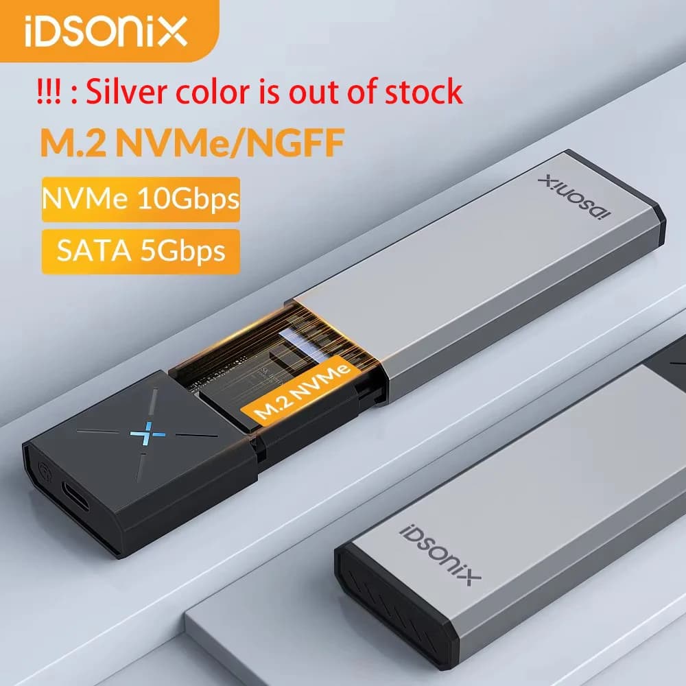 Custodia SSD iDsonix M.2 da NVMe a USB C 3.2 Gen2 Custodia PCIe NVMe da 10 Gbps 5 Gbps NGFF SATA Custodia per disco rigido esterno Chiave M Chiave B