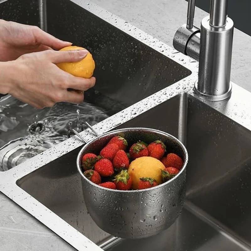 Cestello di scarico per lavello in acciaio inossidabile Cestello per alimenti multifunzionale Colino per frutta e verdura per rifiuti da cucina
