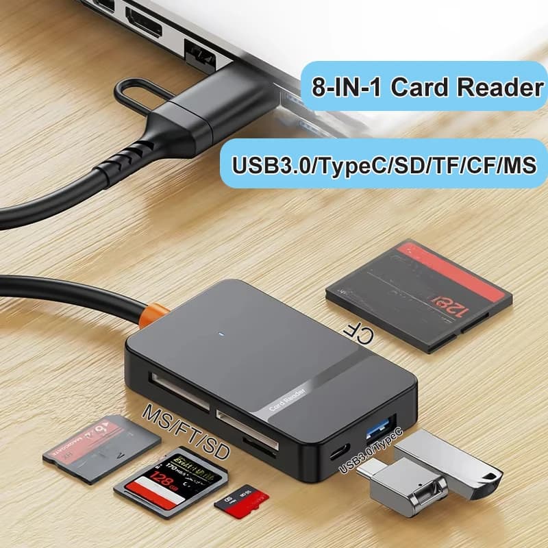 Lettore di schede USB 3.0 SD Micro SD TF CF MS Adattatore per schede Flash compatto per PC portatile Lettore di schede multiple Lettore di smart card 8 in 1