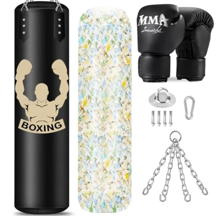 Sacco da boxe da allenamento per palestra domestica: sacco da boxe in pelle PU da 4FT nero con imbottitura in spugna da 11 libbre e guanti da 12oz inclusi per karate