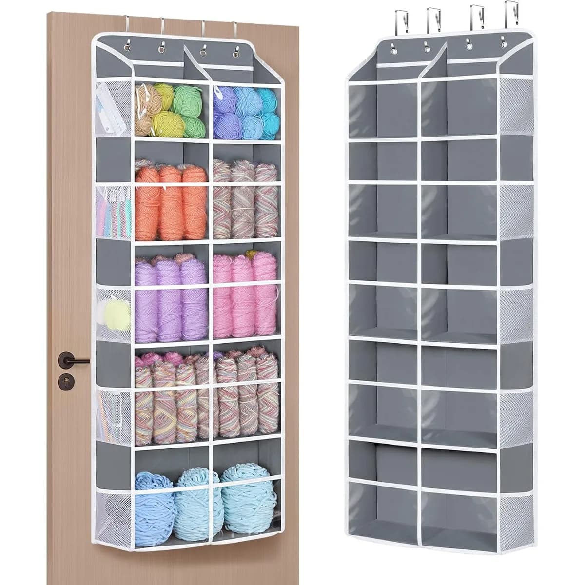 Organizzatore di stoccaggio da appendere alla porta a 5 livelli, organizer per sacchetti per uncinetto extra large, per riporre i filati per uncinetto, ferri da maglia