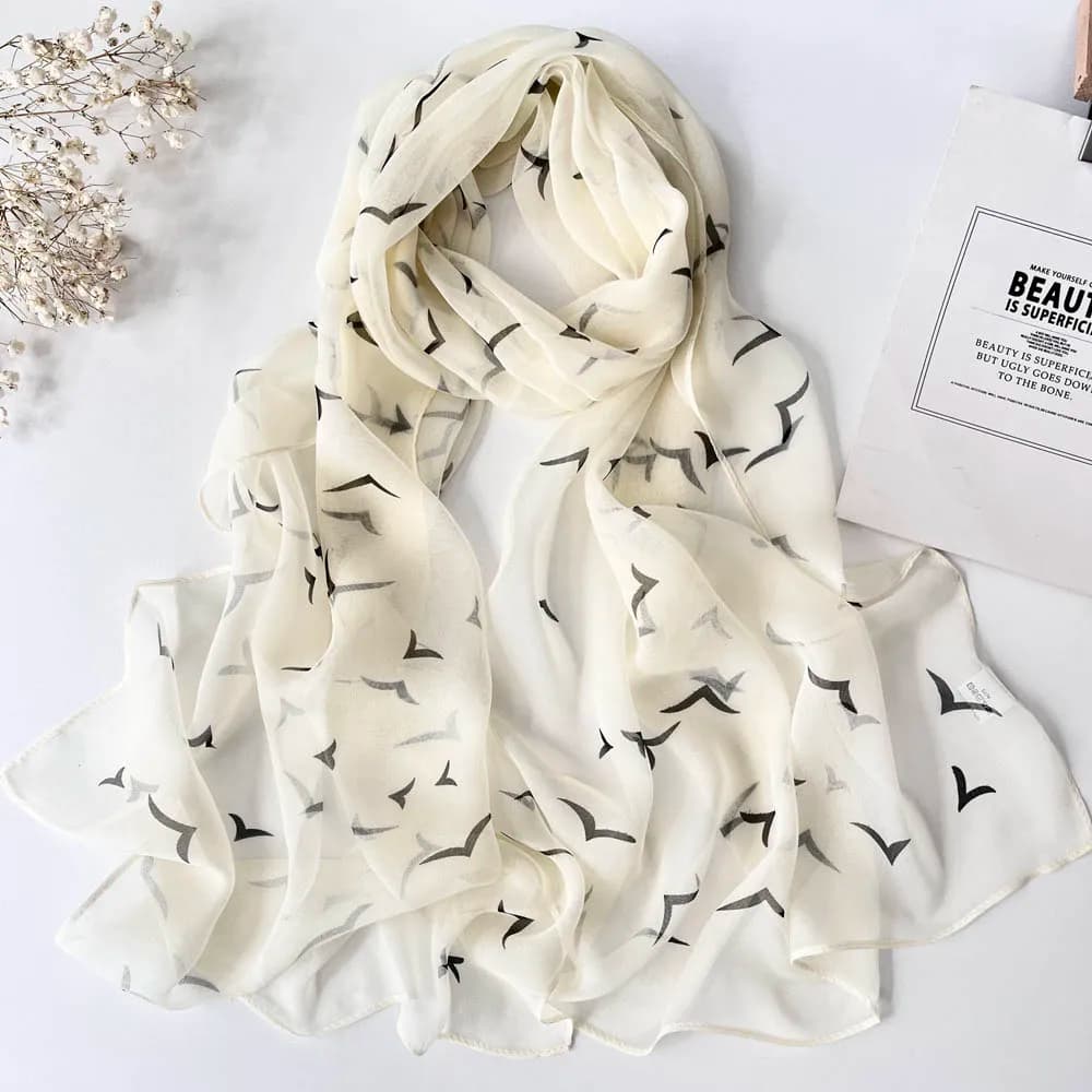 Sciarpa da viaggio in Georgette di Chiffon con stampa gabbiano da viaggio da donna sciarpa estiva da spiaggia con protezione solare sottile scialle da viaggio