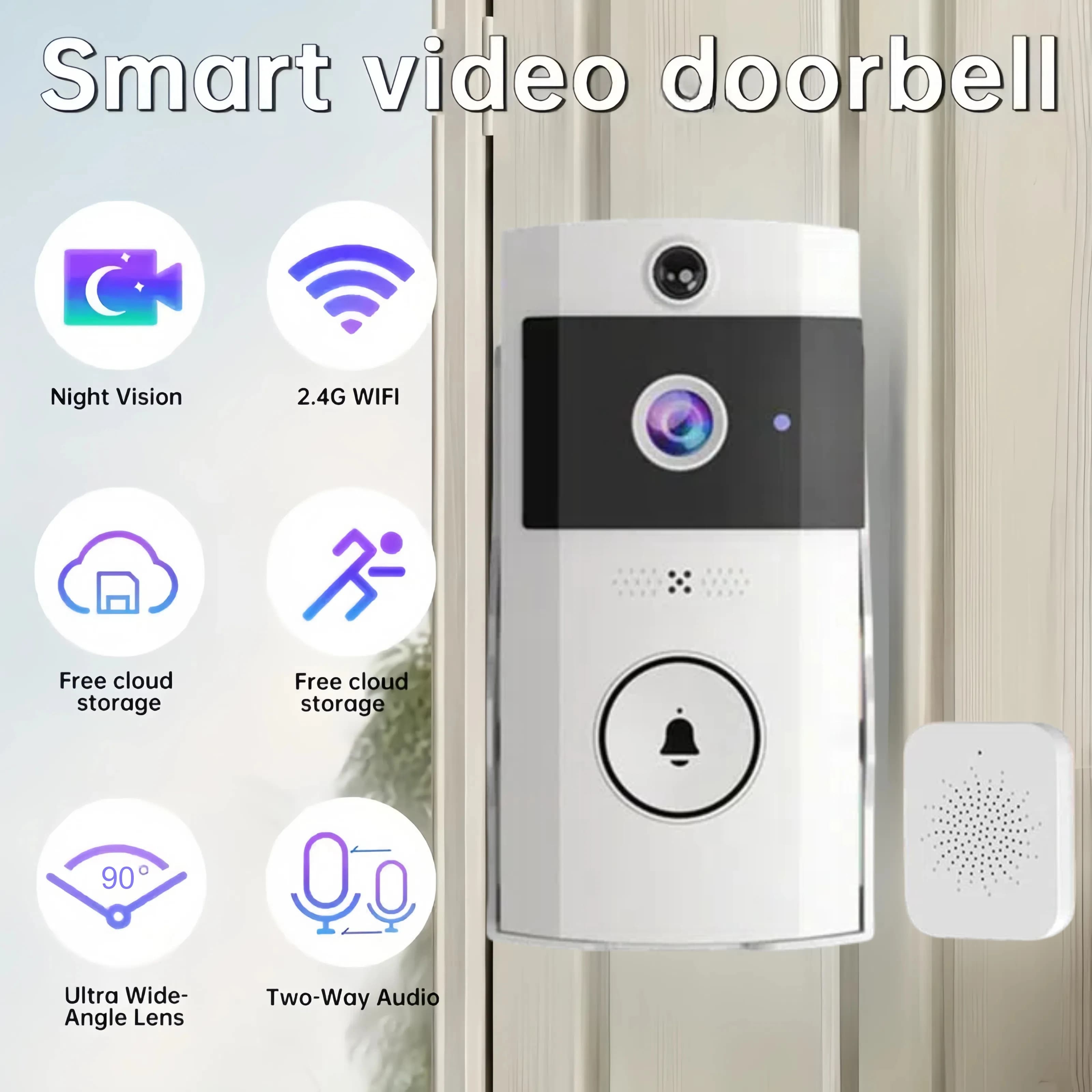 Campanello intelligente elegante e moderno, telecamera HD, chiamata bidirezionale, funzione di visione notturna: adatto per appartamenti, case e uffici