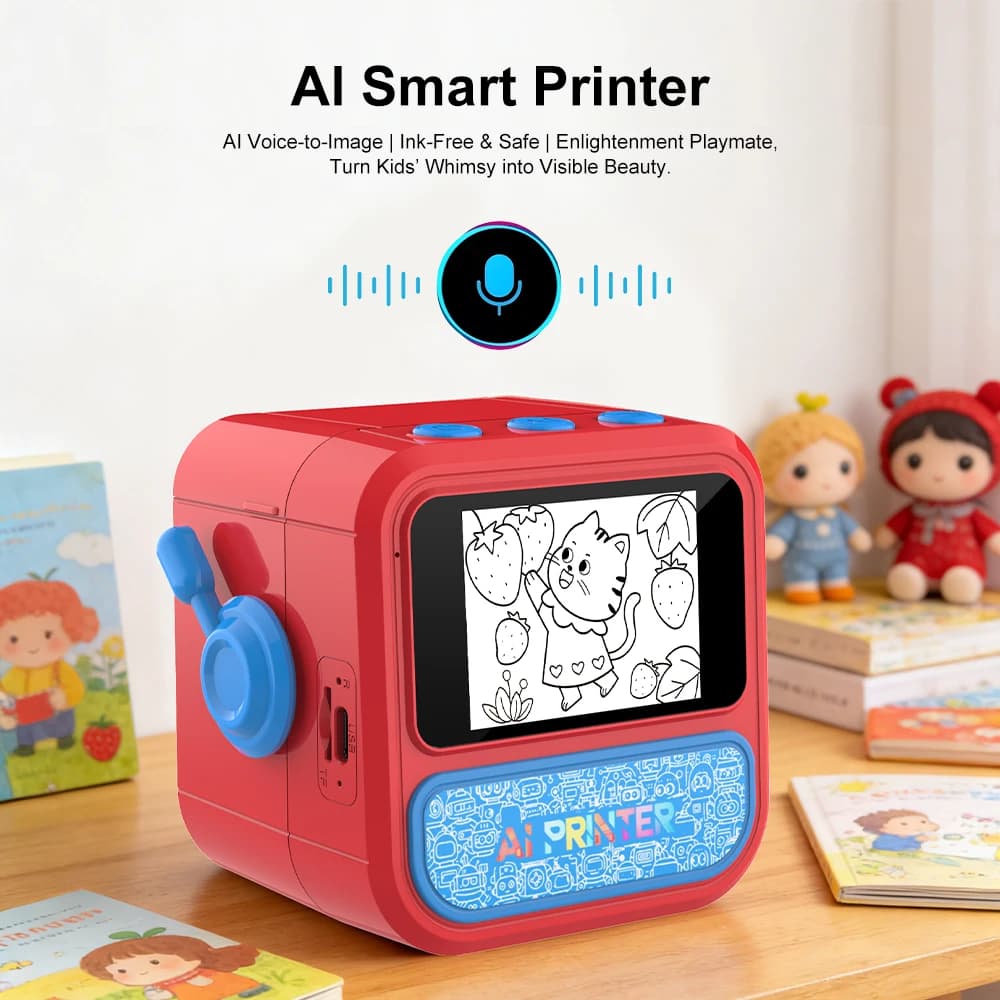 Mini Stampante Termica Intelligente con Display e Controllo Vocale AI, Portatile Senza Inchiostro, 6 Modalità per Casa, Ufficio, Studio e Progetti Fai-da-Te